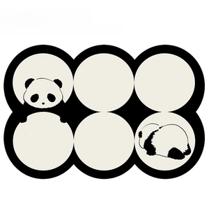Detail of panda pattern bath mat featuring six-circle linked design in black and white