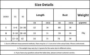 Tableau des tailles pour robe bustier en dentelle avec mesures US/EU en cm et pouces