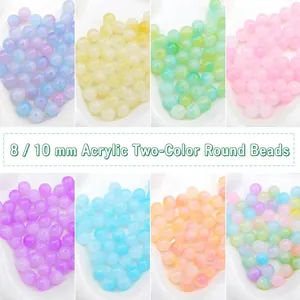 Acrylic Two-Tone Round Loose Beads Jelly Matte Frosted For DIY Jewelry Making Crafts Bracelet Necklace Accessories