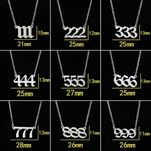 Pendentifs chiffres angéliques 111 à 999 en acier inoxydable argenté avec chaîne