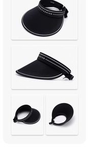 Adjustable black sun visor hat for women with large brim for outdoor UV protection