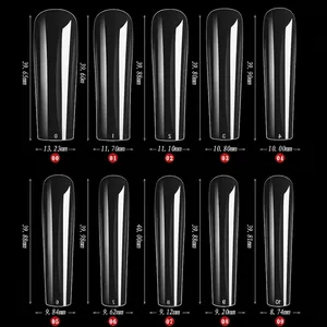 Tabella taglie per unghie finte quadrate trasparenti XXL extra lunghe in 10 dimensioni
