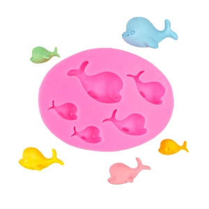 3D dolfijn siliconen vorm voor fondant en chocolade taart decoratie met vijf walvisvormen