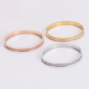 Stainless Steel 316L Bangle Bracelet Inlaid Cubic Zirconia Vintage Luxury Full Inlaid Shiny Elegant Jewelry For Women