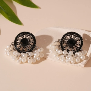 Round Tassel Earrings With Imitation Artificial Pearls And Rhinestones Retro Ethnic Style Jewelry For Women With Silver Earring Post