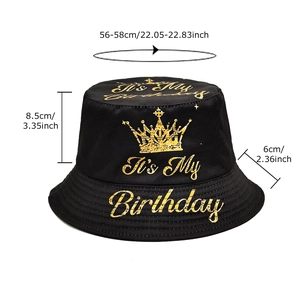 Black birthday crown bucket hat for men and women with It's My Birthday gold lettering