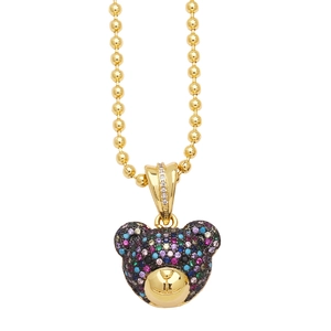 Collier ours mignon avec pendentif en zircone coloré sur chaîne à billes dorée