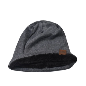 Bonnet d'hiver en tricot gris pour hommes et femmes avec doublure polaire noire