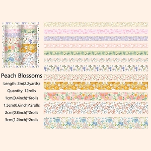 Detail of 12-roll floral washi tape set including patterns and size specifications