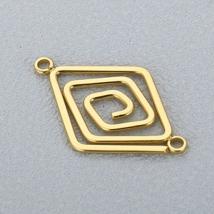 Golden geometric rhombus pendant with internal spiral pattern for DIY jewelry making
