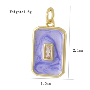 Detail of purple enamel rectangle pendant with zircon inlay and gold dimensions