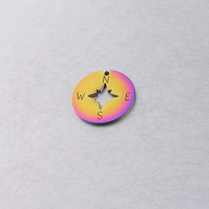 Rainbow hollow compass pendant in stainless steel with N E S W direction engravings