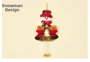 Detailed plush snowman ornament with plaid patterns, golden bells and Merry Christmas sign