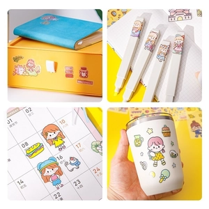 Colorful cartoon PVC stickers featuring cute girls, food and animals for journal decoration