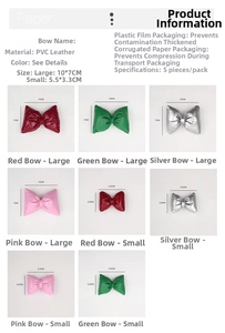 Detailed size specifications for PVC leather Christmas bows in various colors and sizes