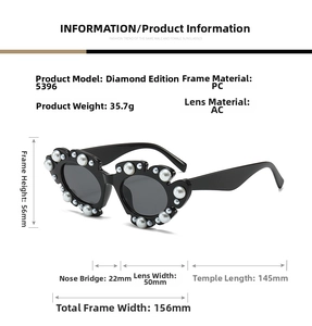 Detailed view of fashionable sunglasses with white pearls on a high-quality PC frame