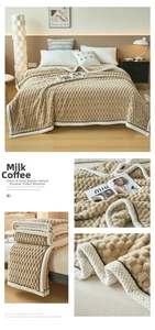 Detail of coffee-colored A-grade golden fleece blanket with pineapple grid texture