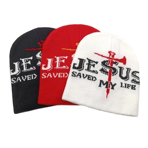 Berretto In Maglia Croce Jesus Saved My Life Acrilico Inverno Caldo Gotico Streetwear Religioso