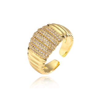 Minimalist 18K gold plated wide open ring with sparkling zircon stones for women