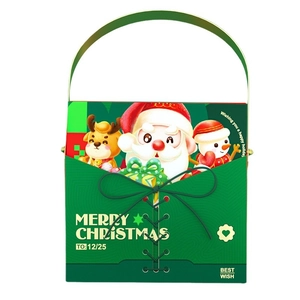 Christmas gift box with handle and rope tie in green holiday festive design