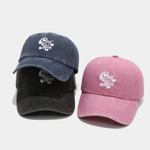 Fashionable Cool Mom embroidered washed cotton baseball caps in blue, black, and pink colors