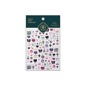 Y2K style nail stickers with pink hearts and black gothic patterns model M-1114
