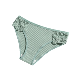 Mintgrüne Baumwoll-Panty für Damen mit feiner Spitze und Rippenstruktur in flacher Ansicht