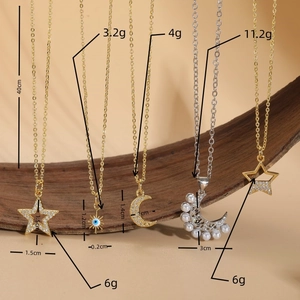 Luxurious celestial necklaces featuring moon, star and pearl charms in gold and silver