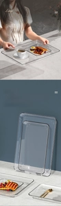 Macro view of clear rectangular tray with smooth rounded edges for easy handling