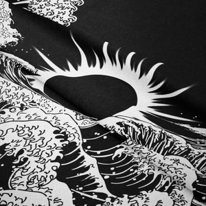 Dettaglio del tessuto in poliestere ad alta densità con stampa La grande onda di Kanagawa
