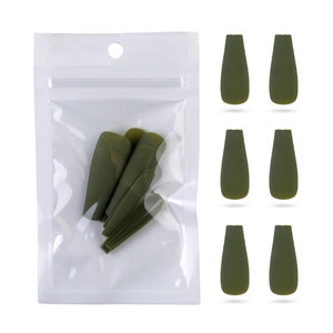 Matte dark green extra long ballerina press-on nails 20pcs set with bag packaging