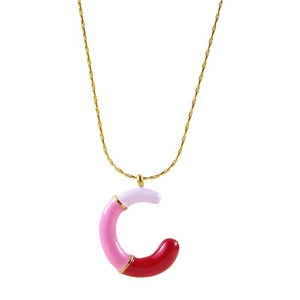 Chic gold chain necklace with colorful pink and white enamel letter C pendant