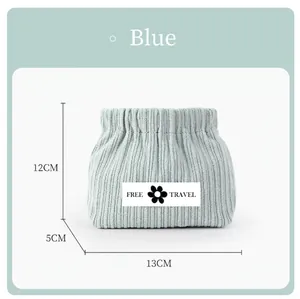 Corduroy cosmetic bag in grey-blue with elastic closure and 12x13x5cm size details