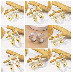Hollow Hoop Earrings Geometric C Shaped Metal Alloy With Stainless Steel Earring Post Heart Star LOVE Daisy For Women