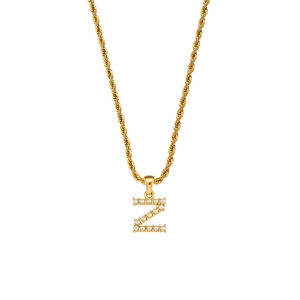 18K gold plated twist chain necklace with a pearl-studded letter Z pendant