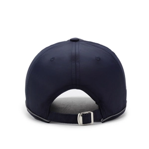Quick-dry baseball cap in navy blue with adjustable metal buckle back view