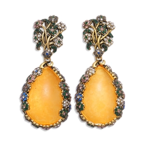 Boucles d'oreilles fleurs en résine style vintage avec cristaux colorés et dorure