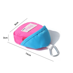 Mini color-block nylon storage bag with metal carabiner in pink and blue finish