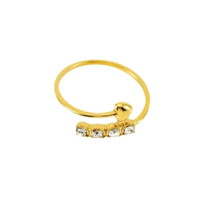 18K gold plated stainless steel open ring with heart motif and four clear zircons