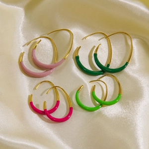 Minimalist 14K gold plated stainless steel hoop earrings with colorful enamel finish