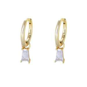 925 Sterling silver gold-plated earrings with rectangular zircon crystals for women