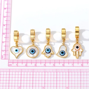 Golden Evil Eye hoop earrings set with mother of pearl inlays and colorful eye charms