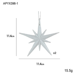 Detailed size specifications of glittery 8-point star Christmas tree hanging ornaments