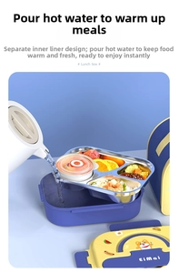 Detail of pouring hot water into a 316 stainless steel insulated lunch box for heating