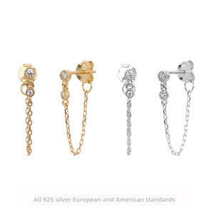 Boucles d'Oreilles Clous Chaîne à Gland en Argent Sterling 925 pour Femmes Élégantes Boucles d'Oreilles avec Incrustation de Zirconia