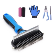 Pet grooming set with dual-sided stainless steel de-matting comb and nail clippers