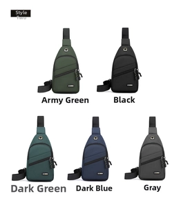 Waterproof oxford chest bags shown in army green, black, dark green, navy and grey colors