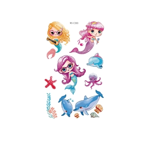Waterproof cartoon mermaid temporary tattoos for children with colorful sea animal patterns