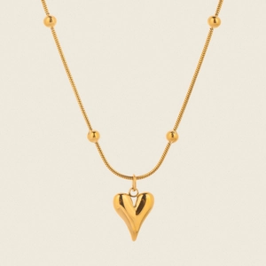 Minimalist 18K Gold Plated Stainless Steel Heart Pendant Necklace Snake Bone Chain With Beads Jewelry For Women Valentine Gift