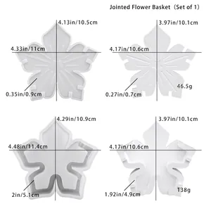 Detailed dimensions of white silicone flower basket molds with assembly parts and weights